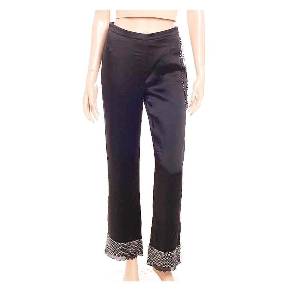 MM MOISELLE Sequin & Chiffon Trim Satin Dress Pants Y2K